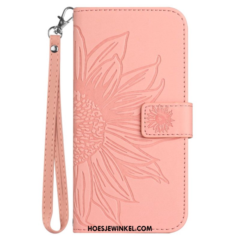 Bescherming Hoesje iPhone 16 Plus Zonnebloemprint Met Riempje