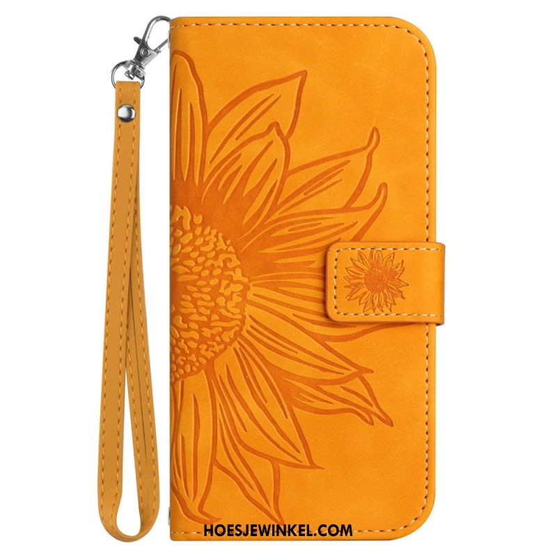 Bescherming Hoesje iPhone 16 Plus Zonnebloemprint Met Riempje