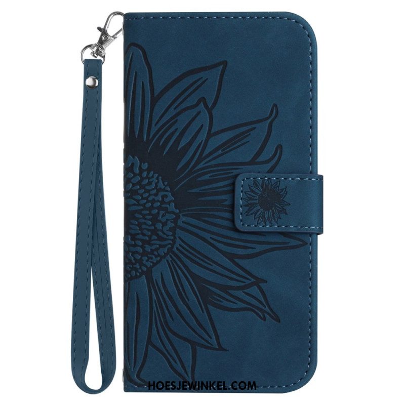 Bescherming Hoesje iPhone 16 Plus Zonnebloemprint Met Riempje