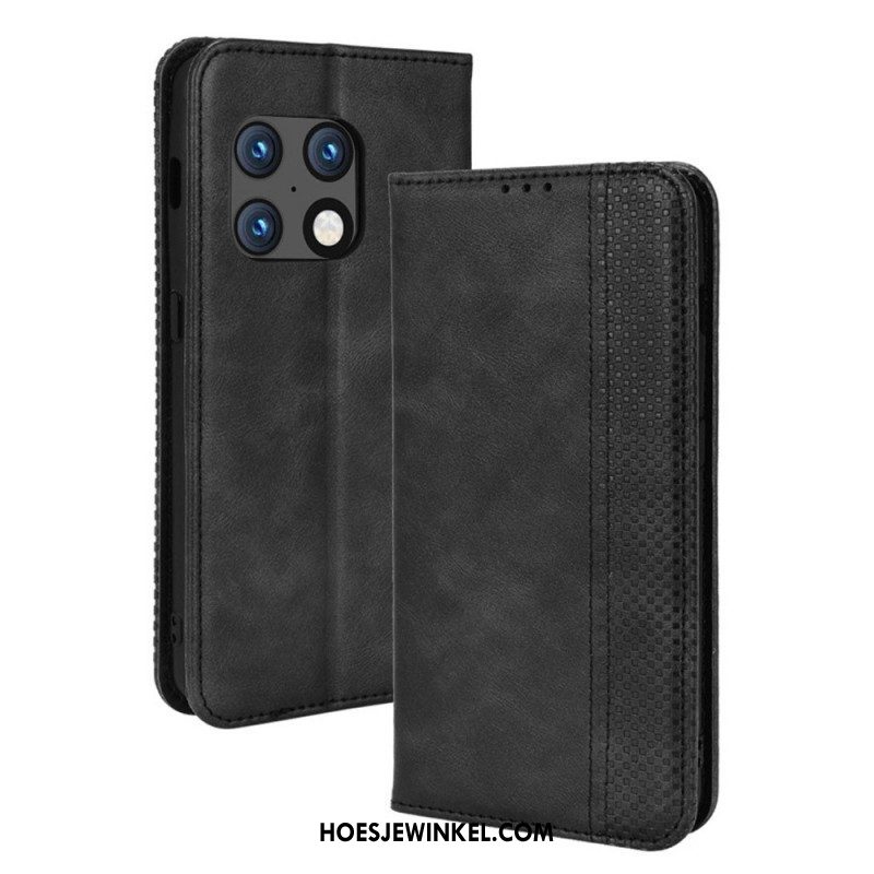 Bescherming Hoesje voor OnePlus 10 Pro 5G Folio-hoesje Gestileerd Vintage Leereffect