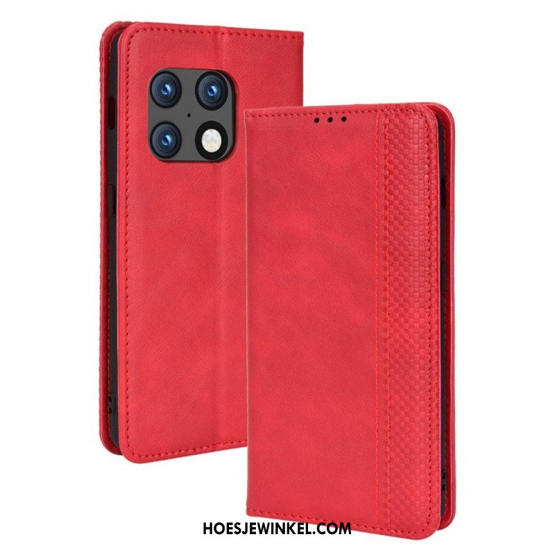 Bescherming Hoesje voor OnePlus 10 Pro 5G Folio-hoesje Gestileerd Vintage Leereffect