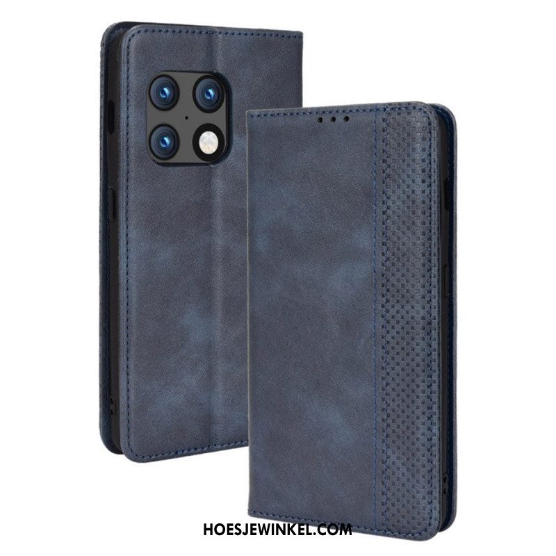 Bescherming Hoesje voor OnePlus 10 Pro 5G Folio-hoesje Gestileerd Vintage Leereffect