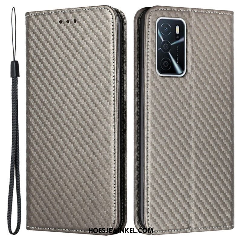 Bescherming Hoesje voor Oppo A16 / A16s Met Ketting Folio-hoesje Band Van Koolstofvezel