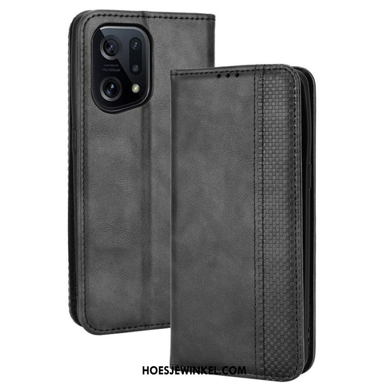 Bescherming Hoesje voor Oppo Find X5 Folio-hoesje Gestileerd Vintage Leereffect