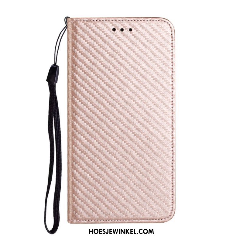 Bescherming Hoesje voor Samsung Galaxy A54 5G Met Ketting Folio-hoesje Stijl Van Koolstofvezel Met Bandjes