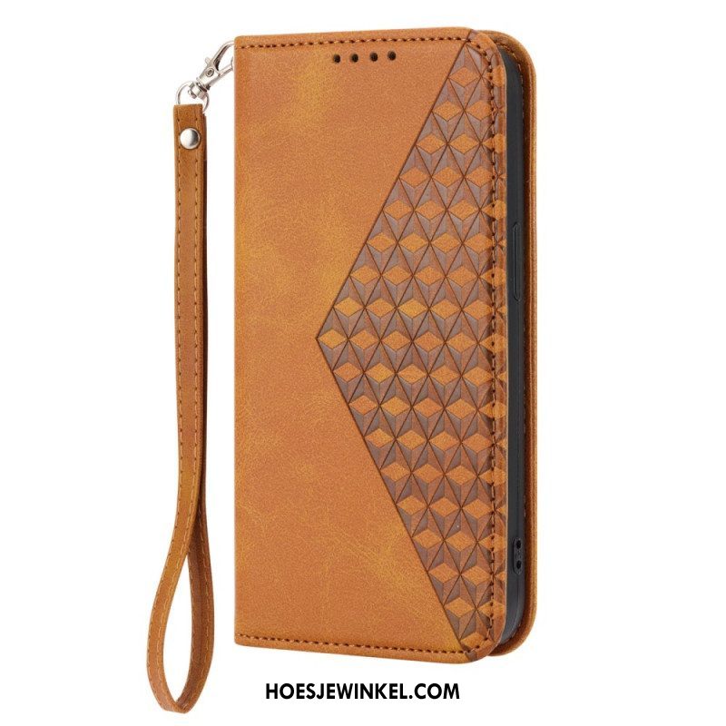 Bescherming Hoesje voor Samsung Galaxy S23 5G Met Ketting Folio-hoesje Strappy-patroon In 3d