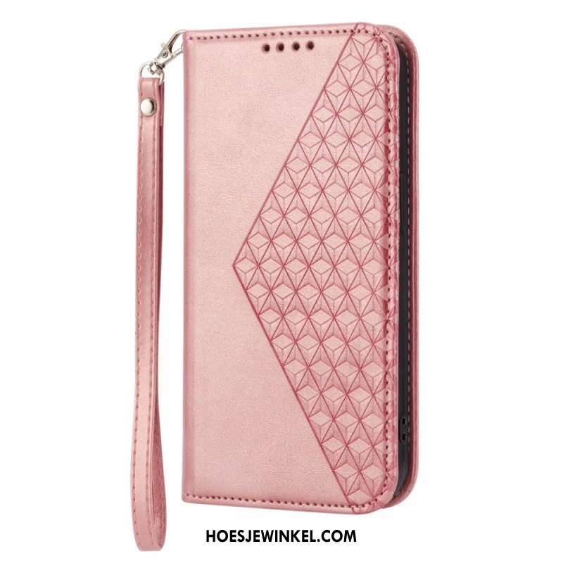 Bescherming Hoesje voor Samsung Galaxy S23 5G Met Ketting Folio-hoesje Strappy-patroon In 3d