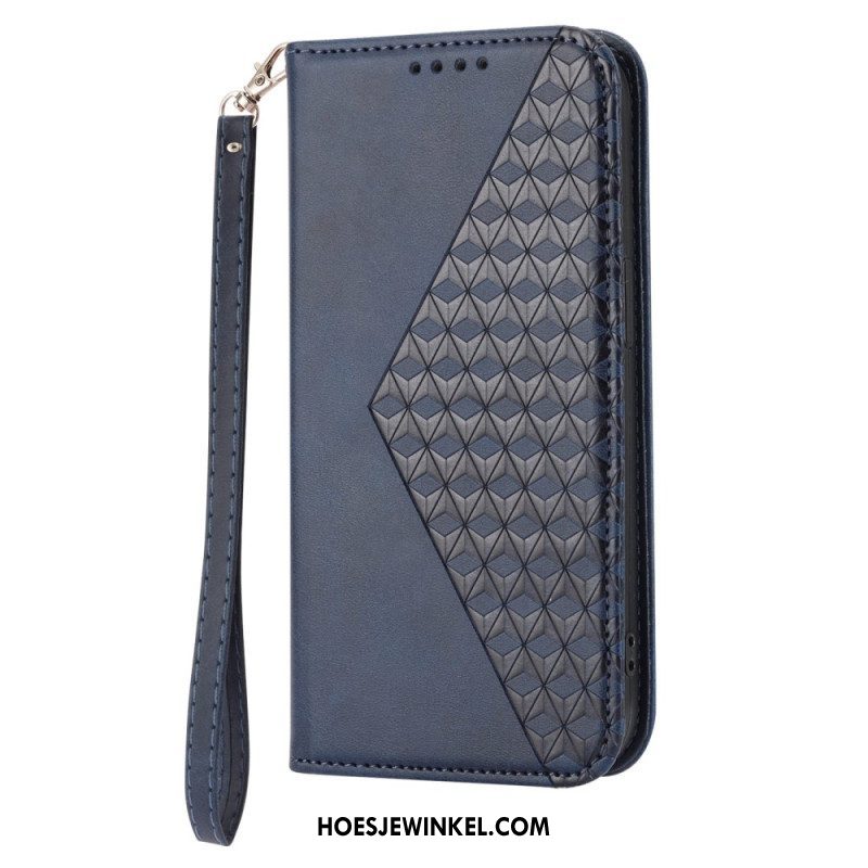 Bescherming Hoesje voor Samsung Galaxy S23 5G Met Ketting Folio-hoesje Strappy-patroon In 3d