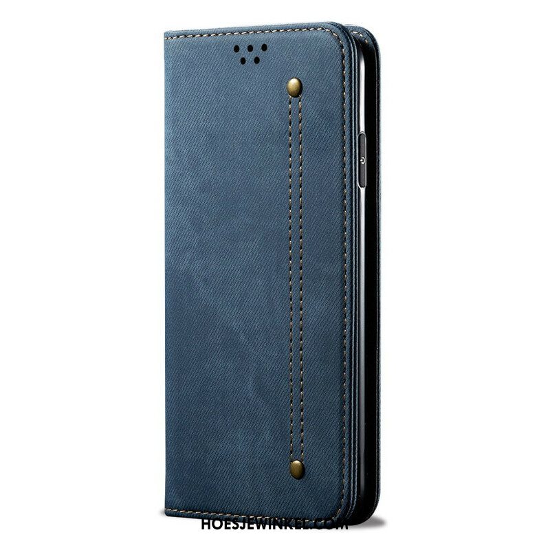 Bescherming Hoesje voor iPhone 13 Mini Folio-hoesje De Textuur Van Jeans Van Het Leer Van Het Imitatieleer