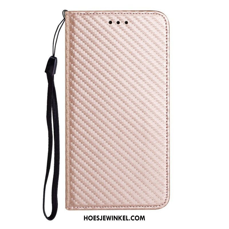 Bescherming Hoesje voor iPhone 13 Pro Met Ketting Folio-hoesje Band Van Koolstofvezel