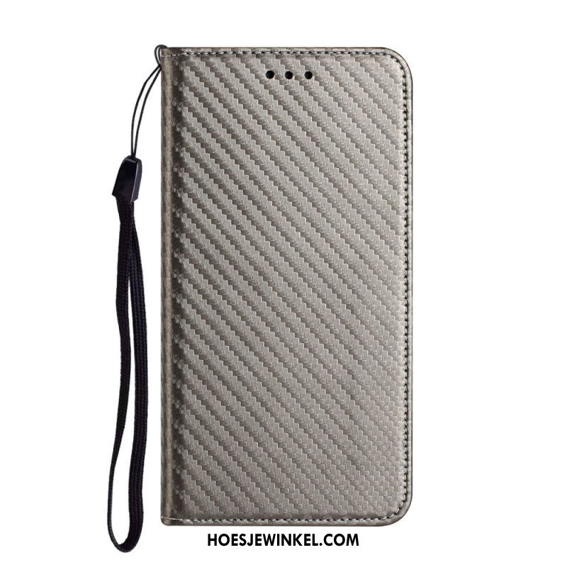 Bescherming Hoesje voor iPhone 15 Plus Met Ketting Folio-hoesje Koolstofvezelband