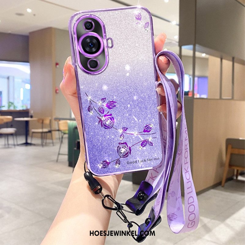 Case Hoesje Huawei Nova 11 Pro Telefoonhoesje Strass Pailletten Met Riempje