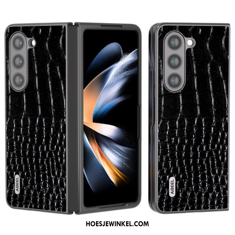 Case Hoesje Samsung Galaxy Z Fold 5 Telefoonhoesje Echt Leer Met Krokodilleneffect Abeel