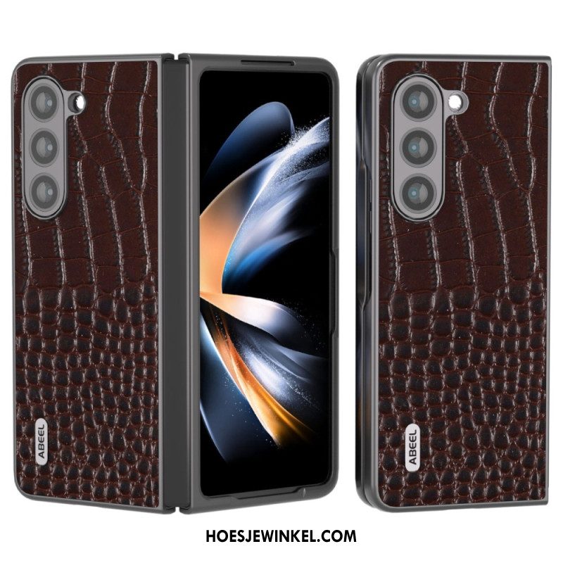 Case Hoesje Samsung Galaxy Z Fold 5 Telefoonhoesje Echt Leer Met Krokodilleneffect Abeel