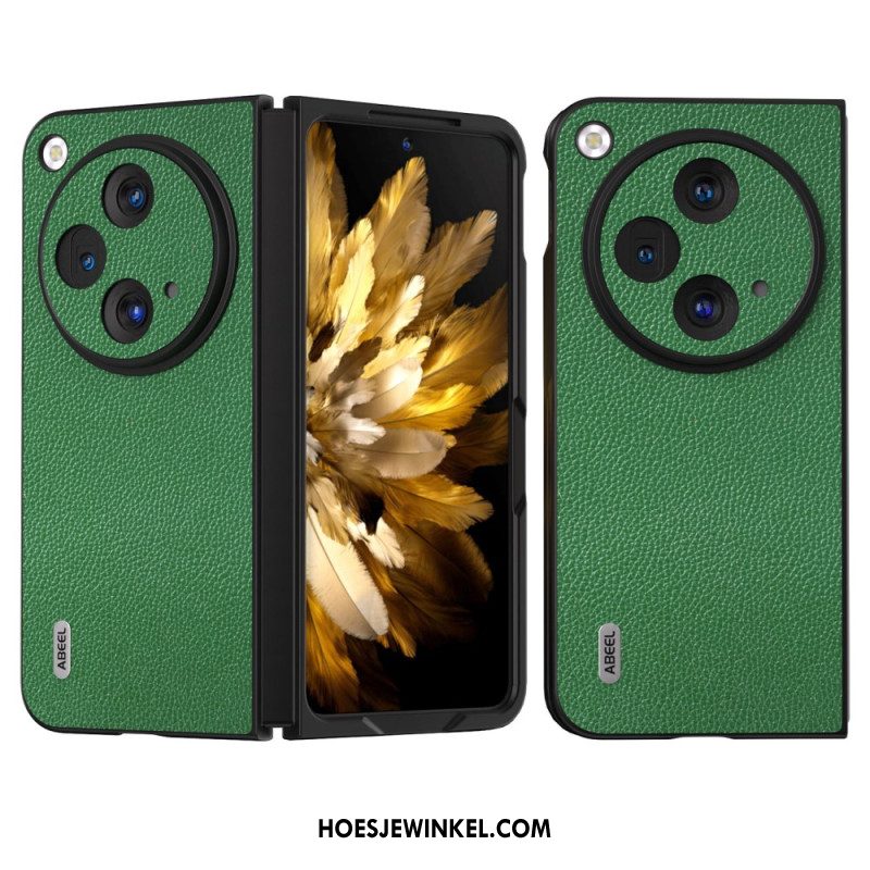 Cover Hoesje Oneplus Open Telefoonhoesje Abeel Litchi Natuurlijk Leer