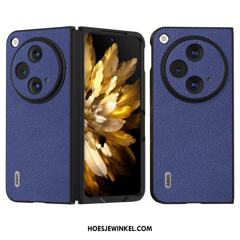 Cover Hoesje Oneplus Open Telefoonhoesje Abeel Litchi Natuurlijk Leer