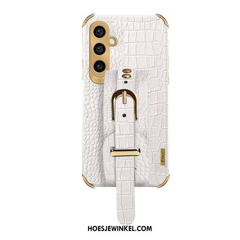 Cover Hoesje Samsung Galaxy A15 Telefoonhoesje Krokodilstijl Met Armbandsteun