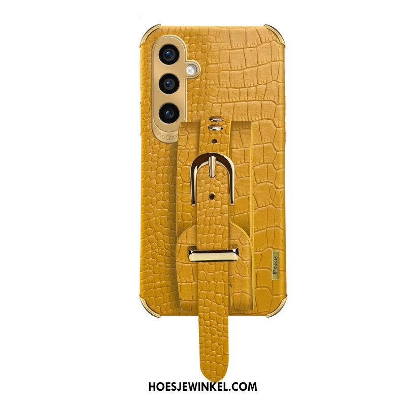 Cover Hoesje Samsung Galaxy A15 Telefoonhoesje Krokodilstijl Met Armbandsteun