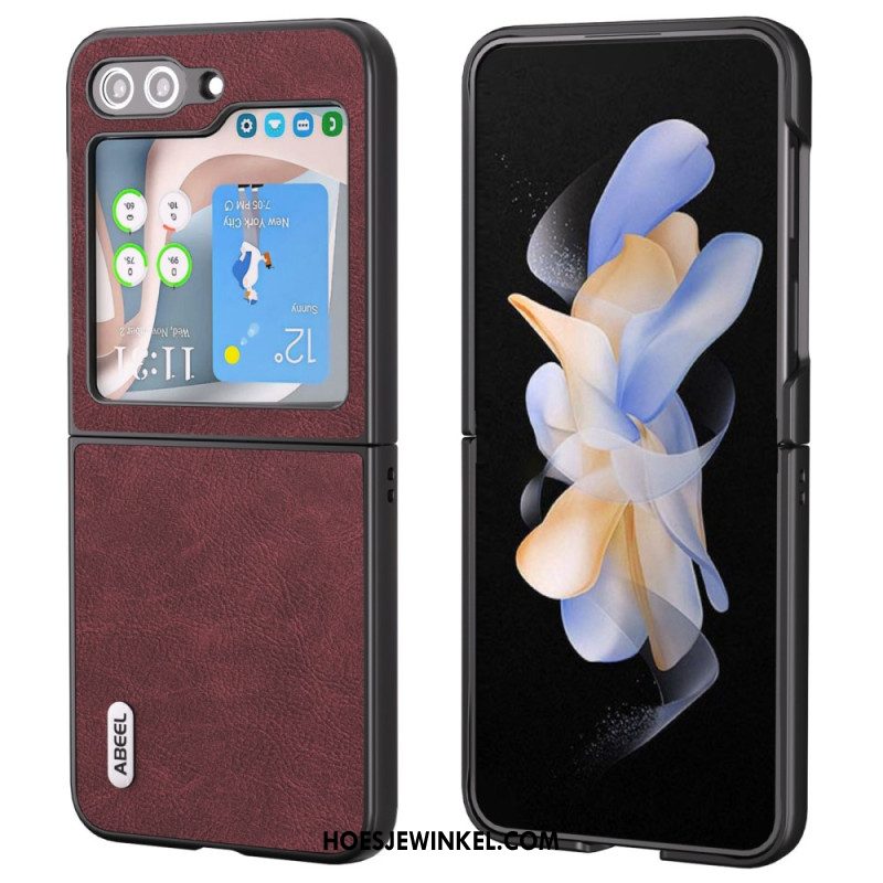 Cover Hoesje Samsung Galaxy Z Flip 5 Telefoonhoesje Abeel Litchi Leereffect