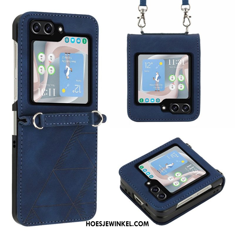 Cover Hoesje Samsung Galaxy Z Flip 5 Telefoonhoesje Driehoeken Met Schouderband