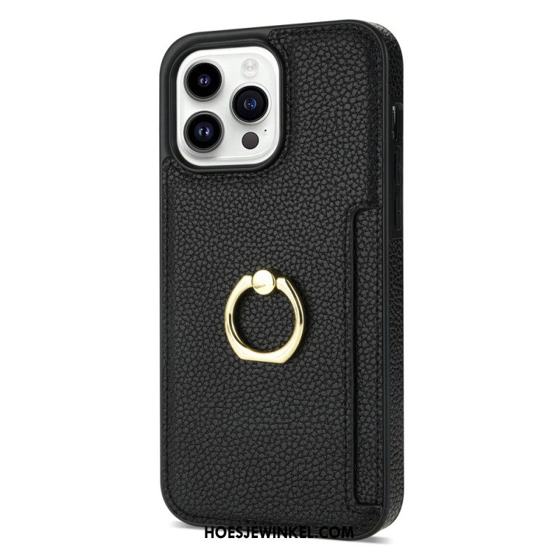 Cover Hoesje iPhone 16 Pro Max Telefoonhoesje Ring Met Leereffect