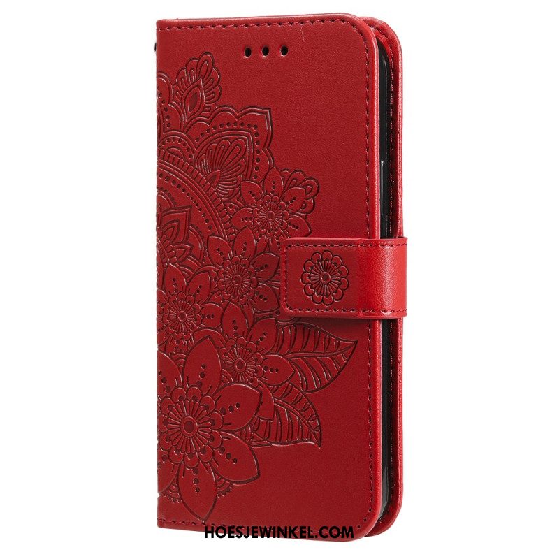 Flip Case Leren Oneplus 12 5g Bandje Met Bloemenmotief