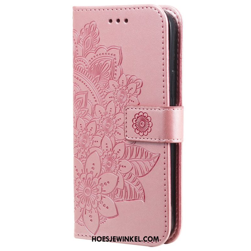 Flip Case Leren Oneplus 12 5g Bandje Met Bloemenmotief