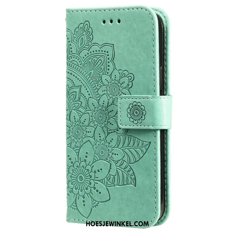 Flip Case Leren Oneplus 12 5g Bandje Met Bloemenmotief