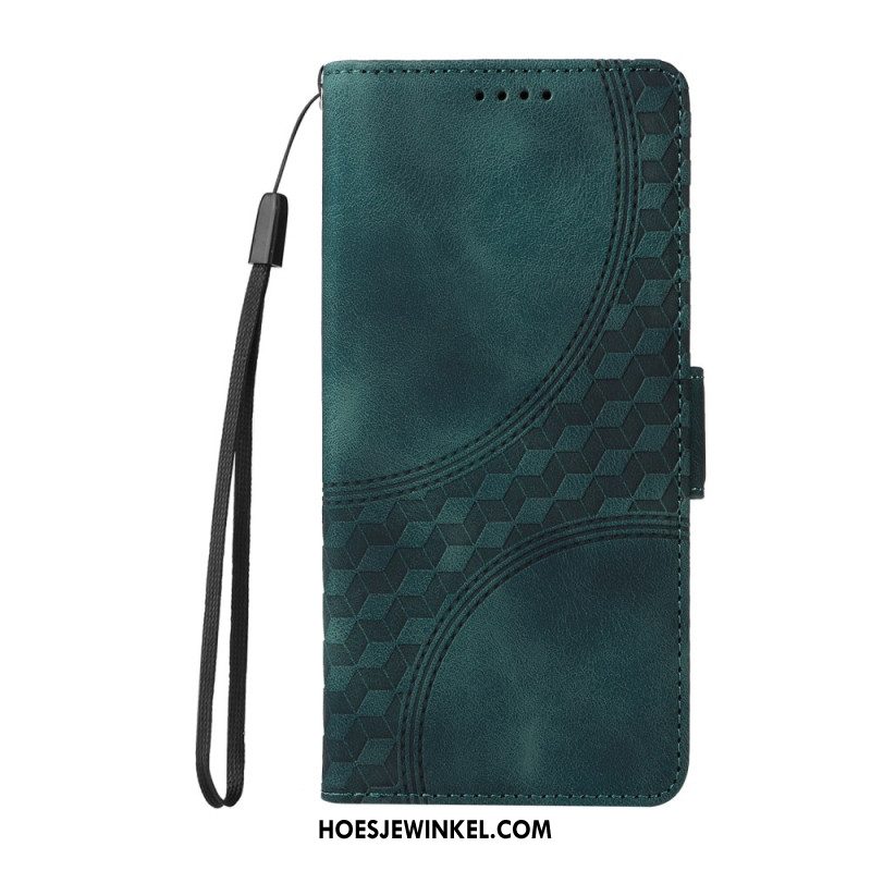 Flip Case Leren Oppo Reno 12f 5g Blokjespatroon Met Bandjes