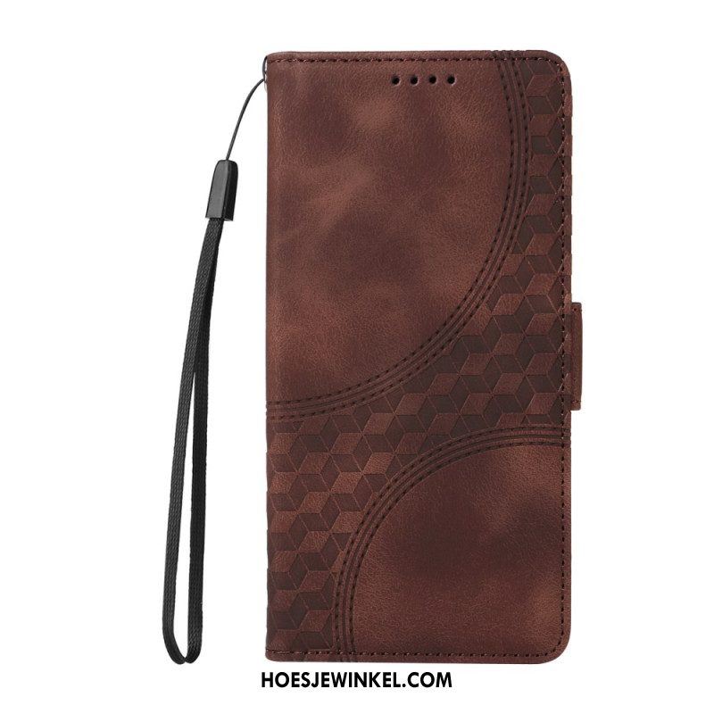 Flip Case Leren Oppo Reno 12f 5g Blokjespatroon Met Bandjes