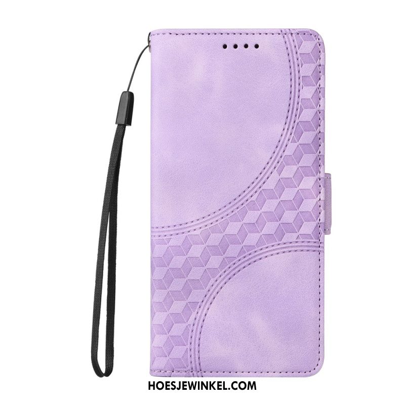 Flip Case Leren Oppo Reno 12f 5g Blokjespatroon Met Bandjes