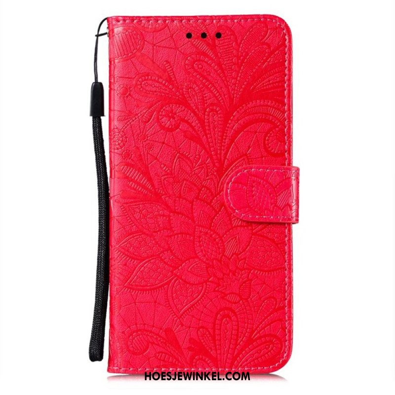 Flip Case Leren Samsung Galaxy A16 5g Bloemmotief En Riem