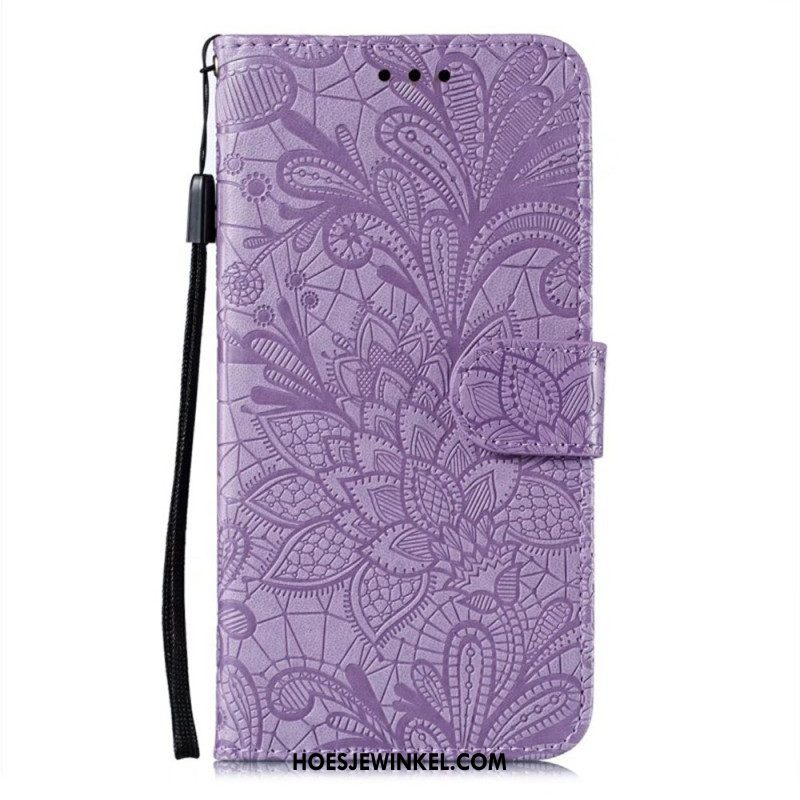 Flip Case Leren Samsung Galaxy A16 5g Bloemmotief En Riem