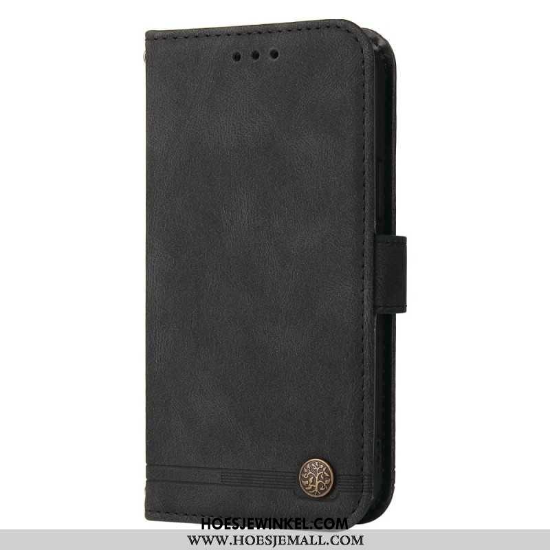 Flip Case Leren Samsung Galaxy S24 Fe Decoratieve Klinknagel En Sleutelkoord