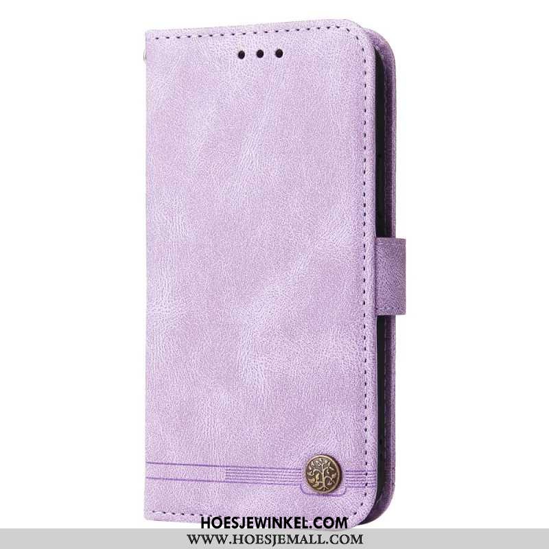 Flip Case Leren Samsung Galaxy S24 Fe Decoratieve Klinknagel En Sleutelkoord