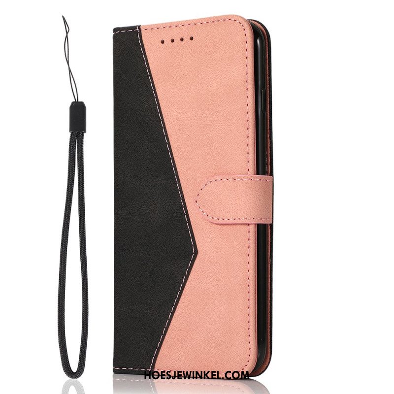 Flip Case Leren Samsung Galaxy S24 Fe Tweekleurige Stijlvolle Band