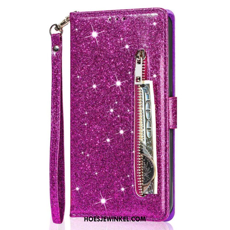 Flip Case Leren Samsung Galaxy S24 Plus 5g Portemonnee Met Glitters