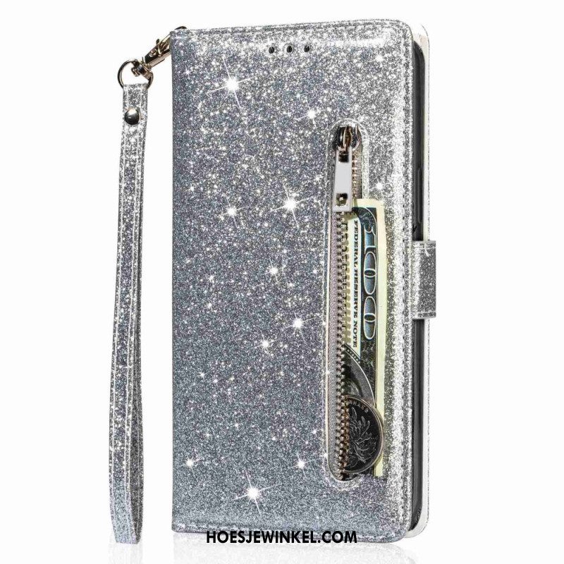 Flip Case Leren Samsung Galaxy S24 Plus 5g Portemonnee Met Glitters