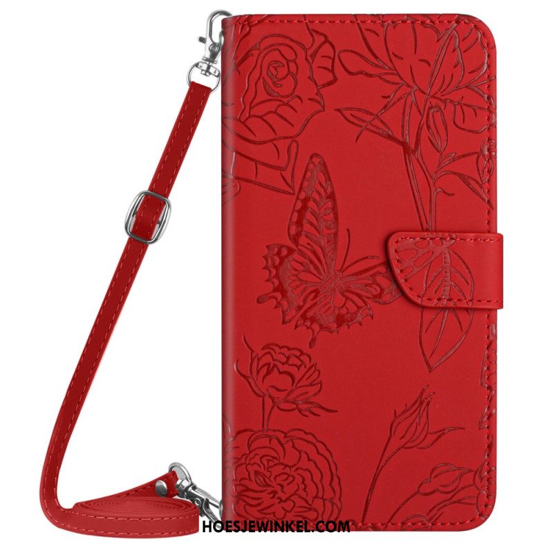 Flip Case Leren Sony Xperia 1 Vi Vlinderprint Met Schouderband