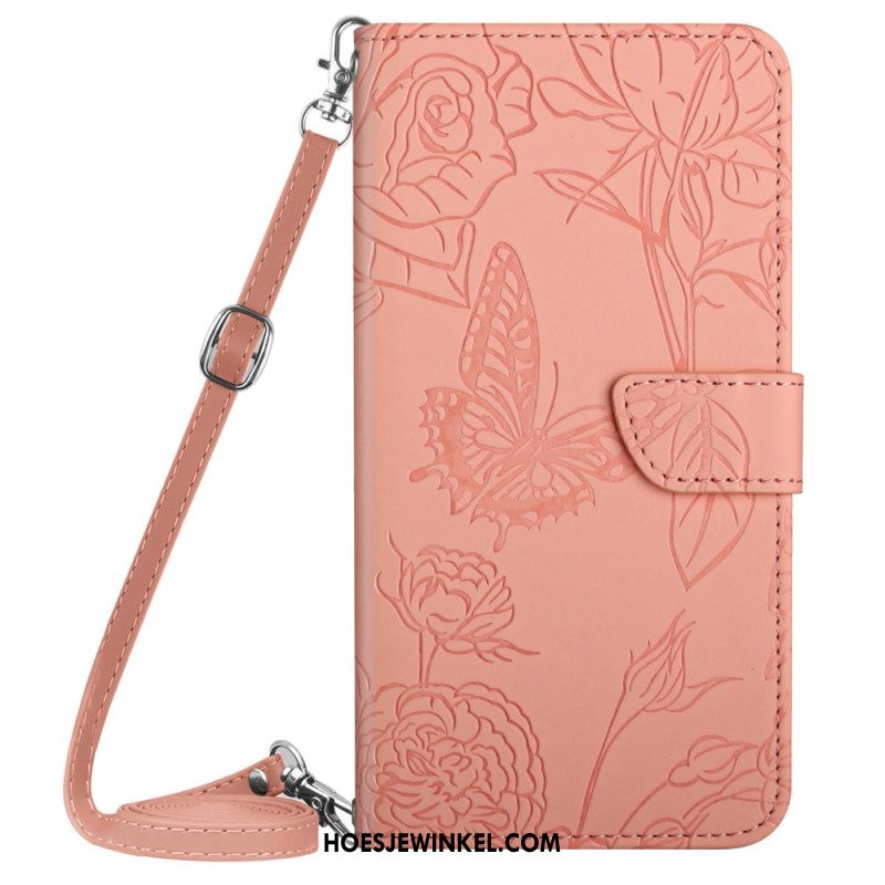 Flip Case Leren Sony Xperia 1 Vi Vlinderprint Met Schouderband