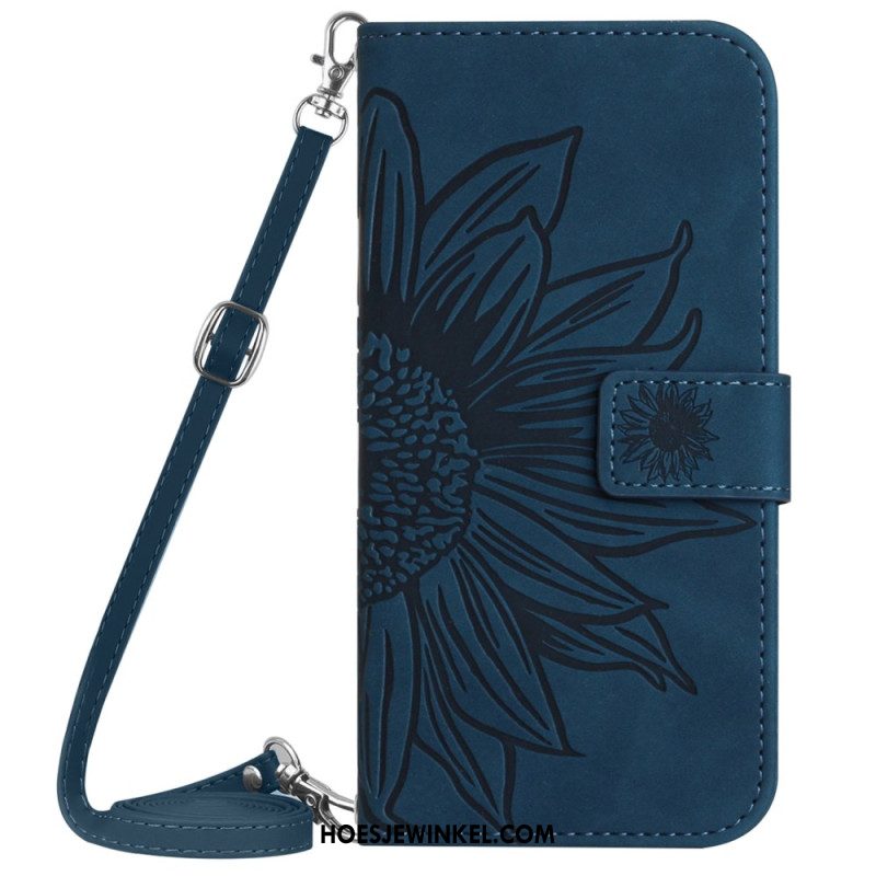 Flip Case Leren Sony Xperia 10 Vi Zonnebloem Schouderband