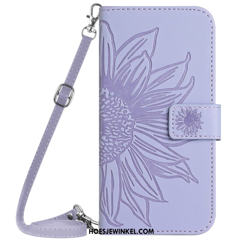 Flip Case Leren Sony Xperia 10 Vi Zonnebloem Schouderband