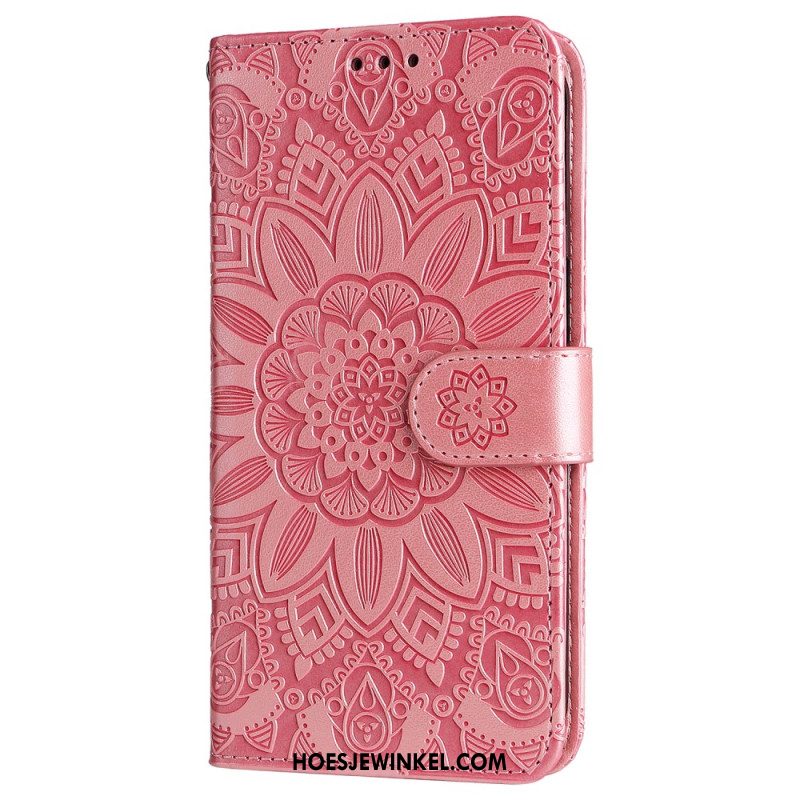 Flip Case Leren Xiaomi Redmi Note 13 4g Bloemenmandala Met Bandje