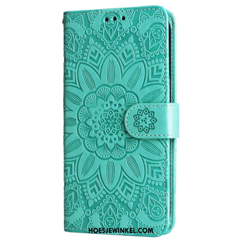 Flip Case Leren Xiaomi Redmi Note 13 4g Bloemenmandala Met Bandje