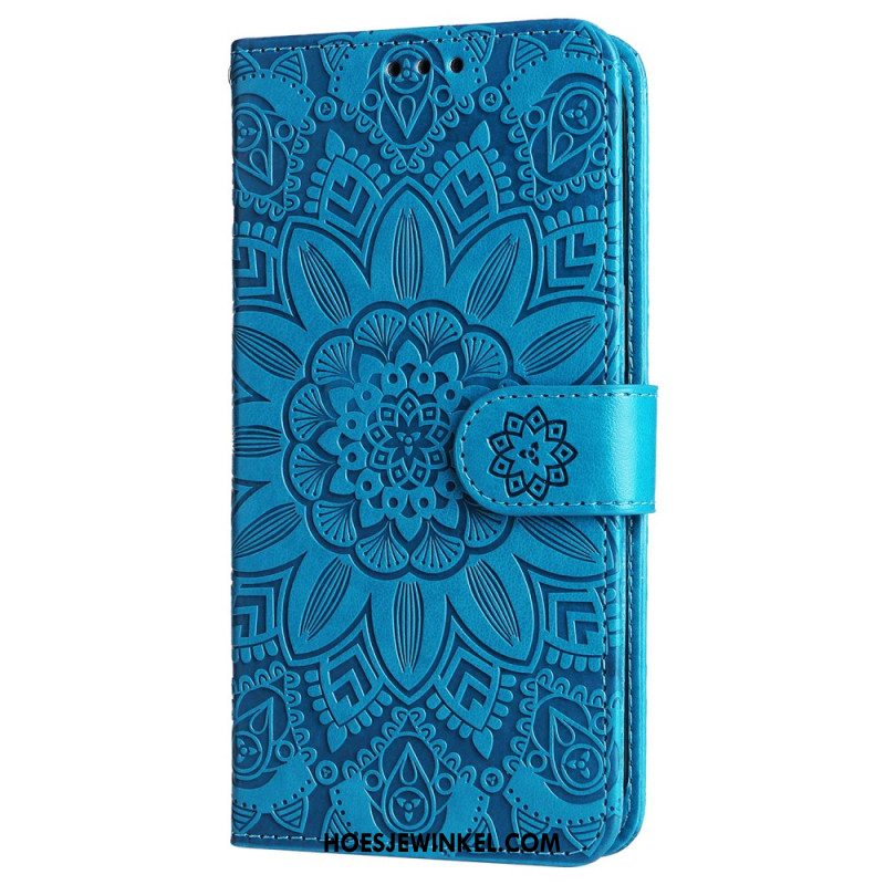 Flip Case Leren Xiaomi Redmi Note 13 4g Bloemenmandala Met Bandje