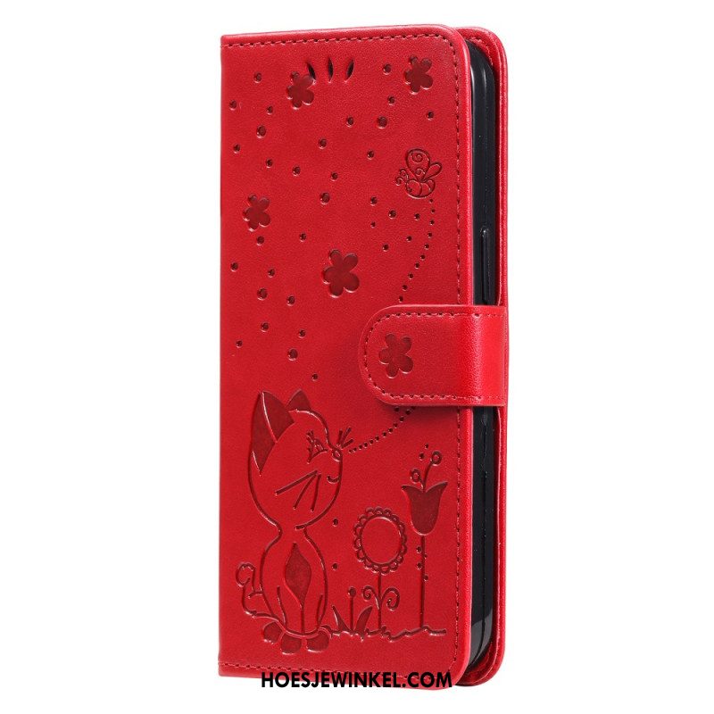 Flip Case Leren Xiaomi Redmi Note 13 4g Kat En Bijen Met Riem