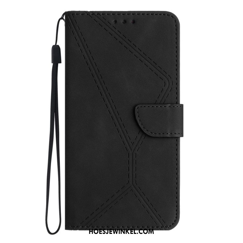 Flip Case Leren Xiaomi Redmi Note 13 4g Stippellijnen En Riemlijnen