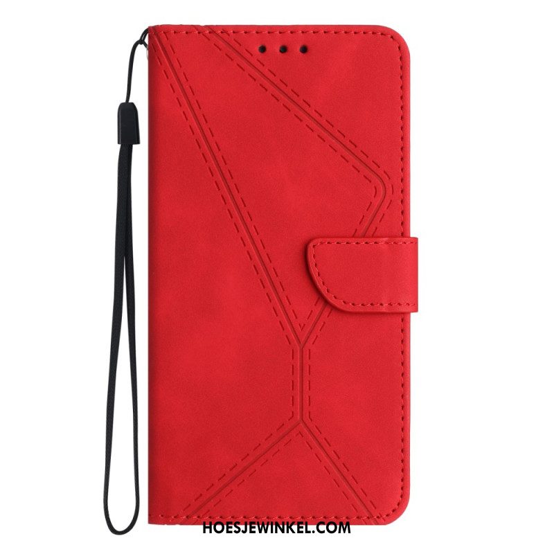 Flip Case Leren Xiaomi Redmi Note 13 4g Stippellijnen En Riemlijnen