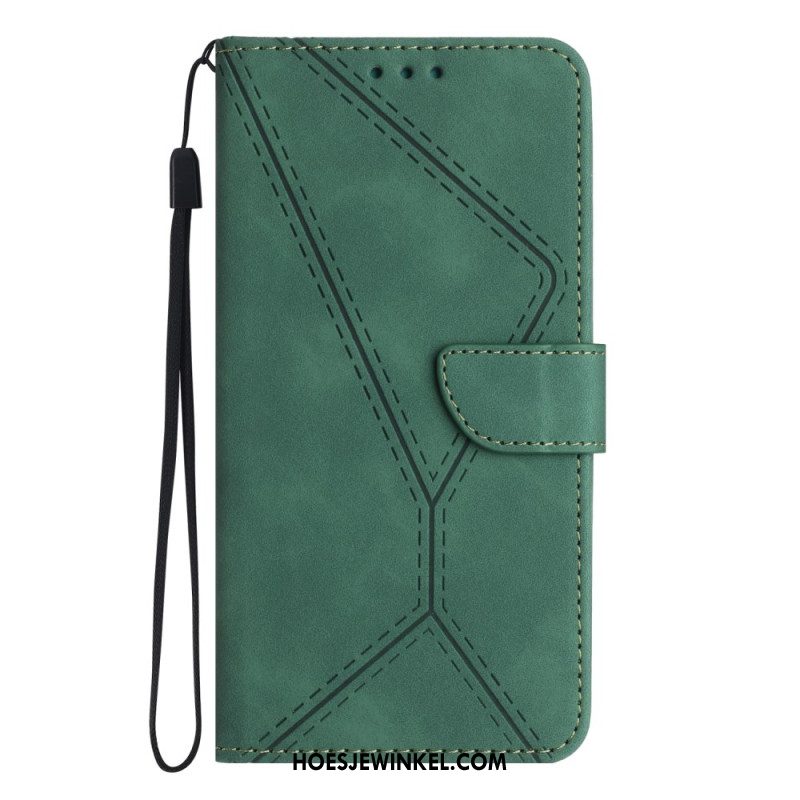 Flip Case Leren Xiaomi Redmi Note 13 4g Stippellijnen En Riemlijnen