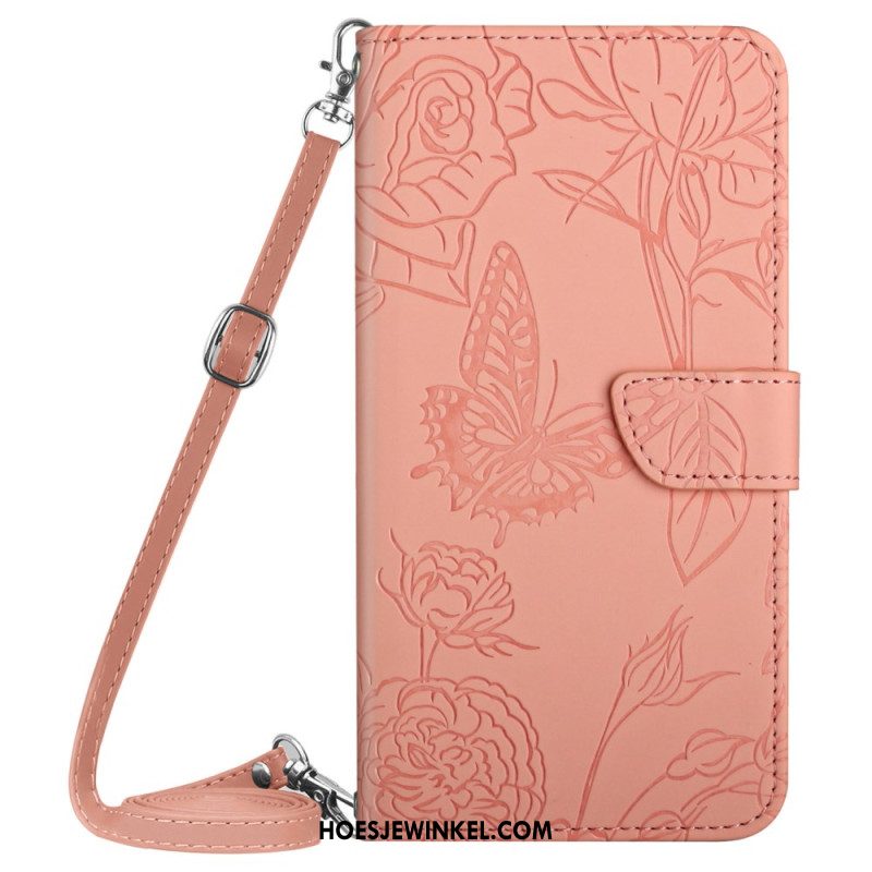 Flip Case Leren Xiaomi Redmi Note 13 4g Vlinders Met Schouderband